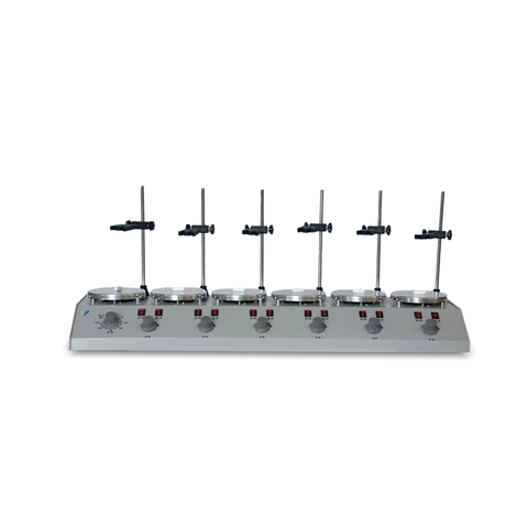 Estrador de calefacción magnética de múltiples cabezas de calentamiento PH-6, agitador de temperatura constante de 6 cabezas con control de velocidad sin pasos, potencia de calentamiento de 6 × 200w, 100-1000 ml de capacidad