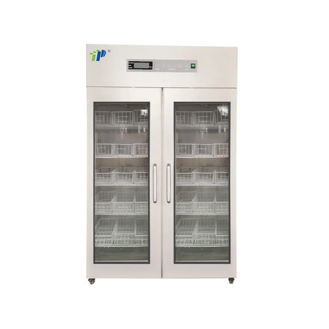 Refrigerador de laboratorio 2–8 ° C con pantalla digital de temperatura y humedad, sistema de múltiples alarmas, iluminación LED e interfaz de datos USB-Gabinete vertical de almacenamiento en frío médico 288L-1008L