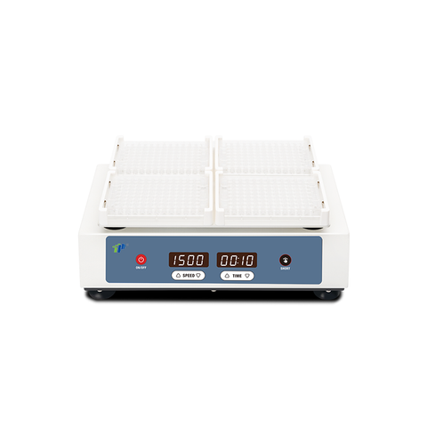 Shaker de microplacas de alto rendimiento para 4 microplacas: motor sin escobillas, velocidad ajustable 200-1500 rpm, tiempo preciso, adecuado para inmunología y biotecnología