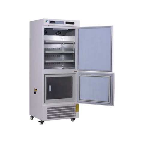 Congelador de refrigerador médico vertical de doble temperatura (2–8 ° C / -25 ° C a -60 ° C), enfriamiento de ventilador y estático, pantalla digital, compresor SECOP, SUS304 Interior -200L / 400L Capacidad